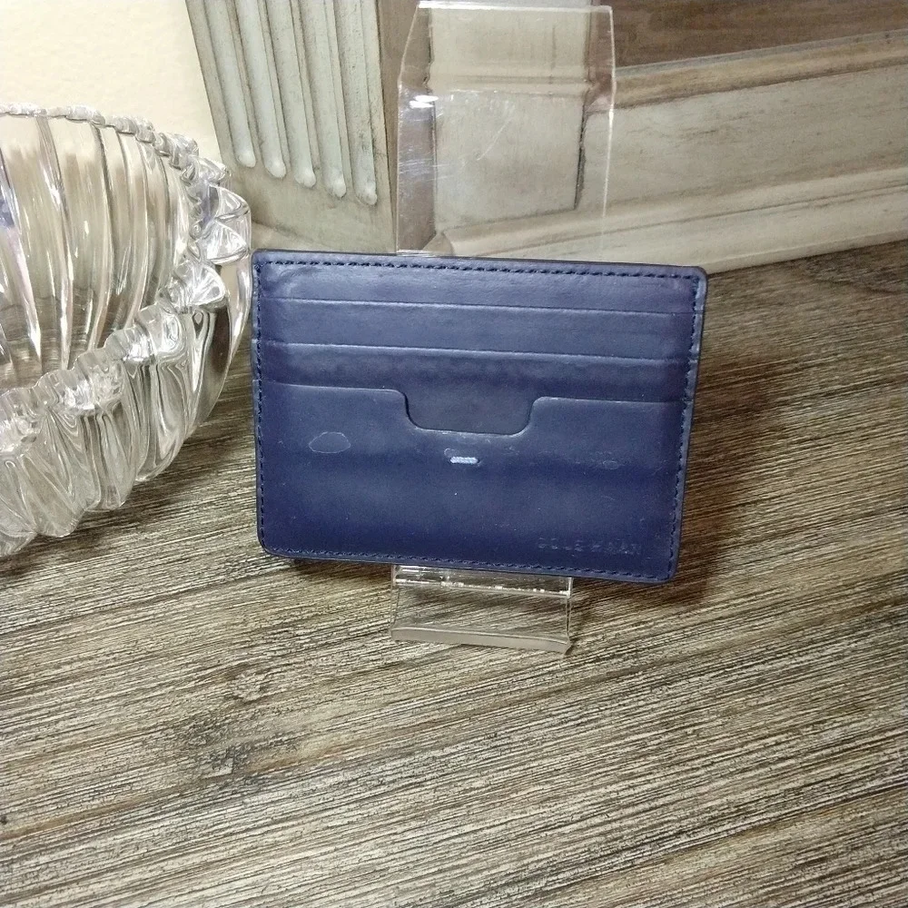 Cole Haan wallet, front pocket, leather, navy blue, card holder